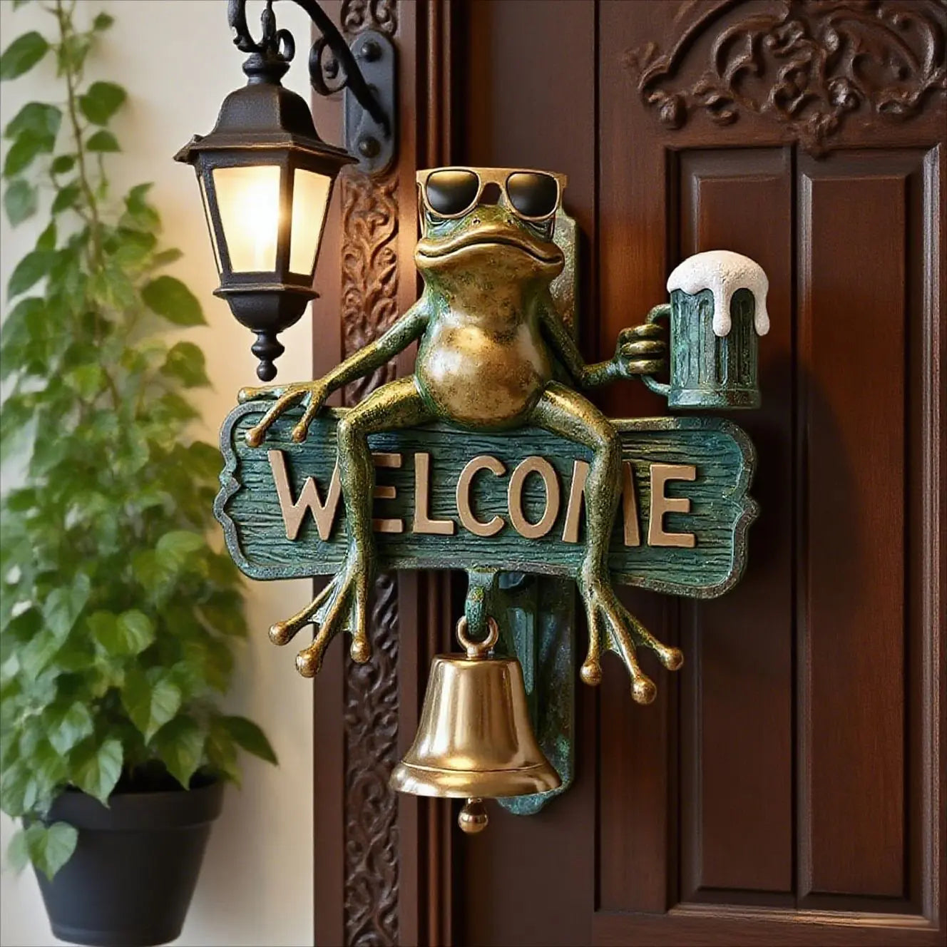 Chill Frog Welcome Doorbell - Sunglasses & Beer Frog Resin Decorative Doorbell (15x15x5cm) Wholesale Hub