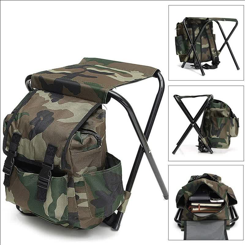 Camouflage Foldable Backpack with Built-in Chair – Multi-Functional Outdoor Camping Stool Bag Wholesale Hub