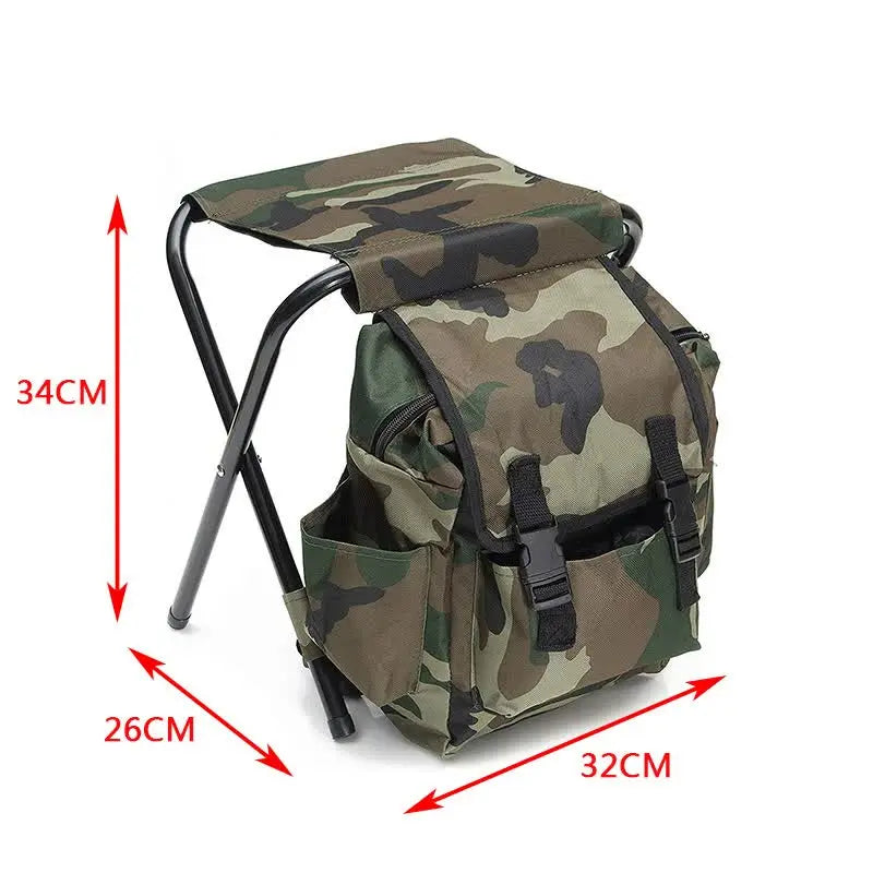 Camouflage Foldable Backpack with Built-in Chair – Multi-Functional Outdoor Camping Stool Bag Wholesale Hub