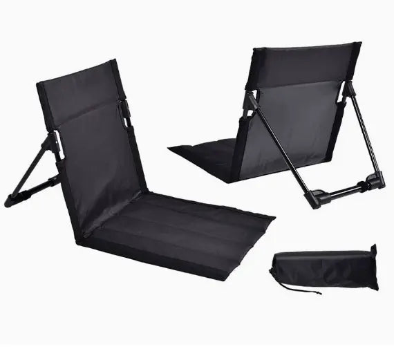 Black Portable Outdoor Ground Chair with Back Support Folding Beach Mat Seat Lightweight Aluminium Frame for Camping Festivals and Picnics Wholesale Hub