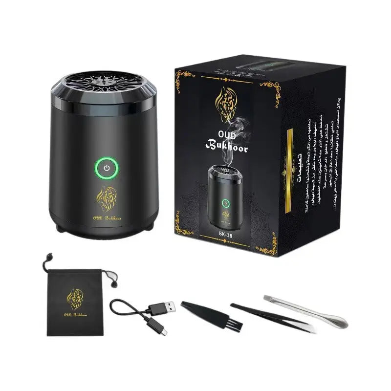 Portable Electric Oud Bukhoor Incense Burner with Speaker - USB Rechargeable Aroma Diffuser for Car and Home - Fits Australian Cup Holders - 98mm Wholesale Hub