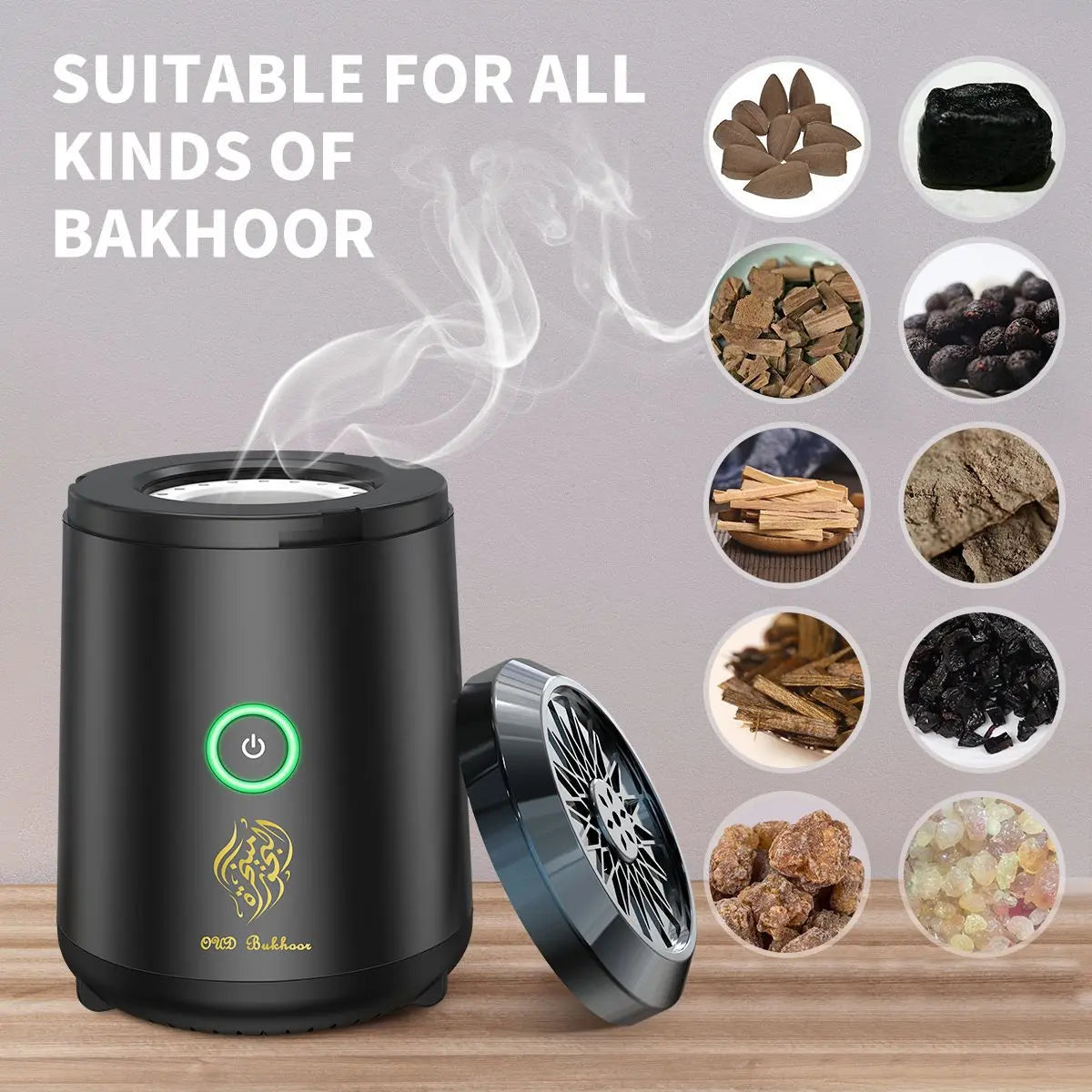Portable Electric Oud Bukhoor Incense Burner with Speaker - USB Rechargeable Aroma Diffuser for Car and Home - Fits Australian Cup Holders - 98mm Wholesale Hub