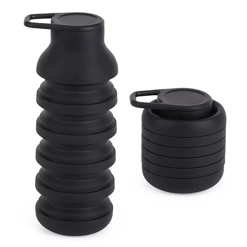 Black Collapsible Silicone Water Bottle Portable Travel Sports Cup with Carabiner Clip Foldable Design for Camping Hiking & Gym Teal Wholesale Hub