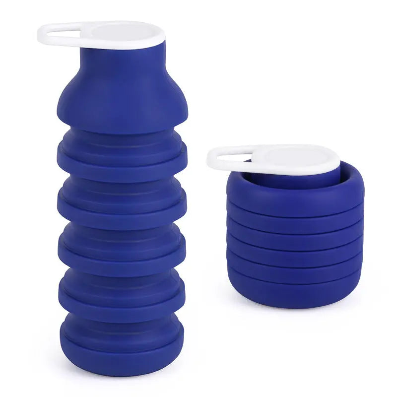 Blue Collapsible Silicone Water Bottle Portable Travel Sports Cup with Carabiner Clip Foldable Design for Camping Hiking & Gym Teal Wholesale Hub