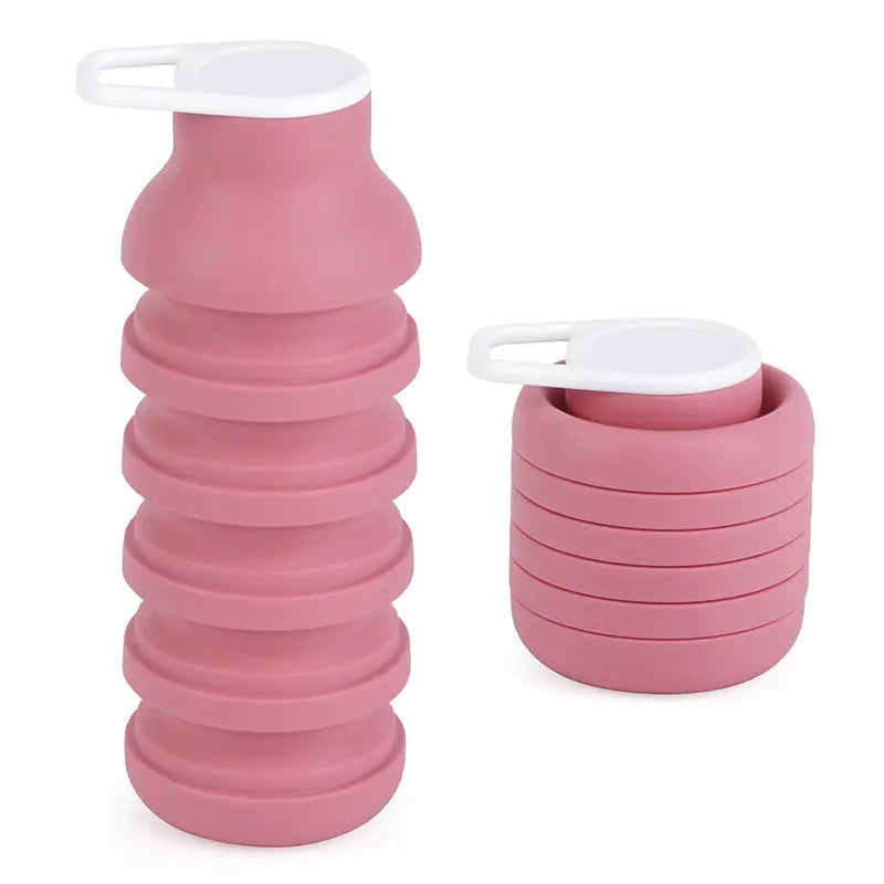 Pink Collapsible Silicone Water Bottle Portable Travel Sports Cup with Carabiner Clip Foldable Design for Camping Hiking & Gym Teal Wholesale Hub
