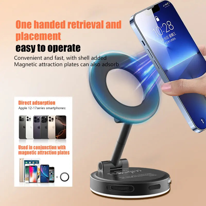 Black 2-in-1 Folding Portable Selfie Light and Magnetic Phone Stand - Vlogging Ring Light with Adjustable Kickstand, Three-Color Soft Light & USB Rechargeable Wholesale Hub