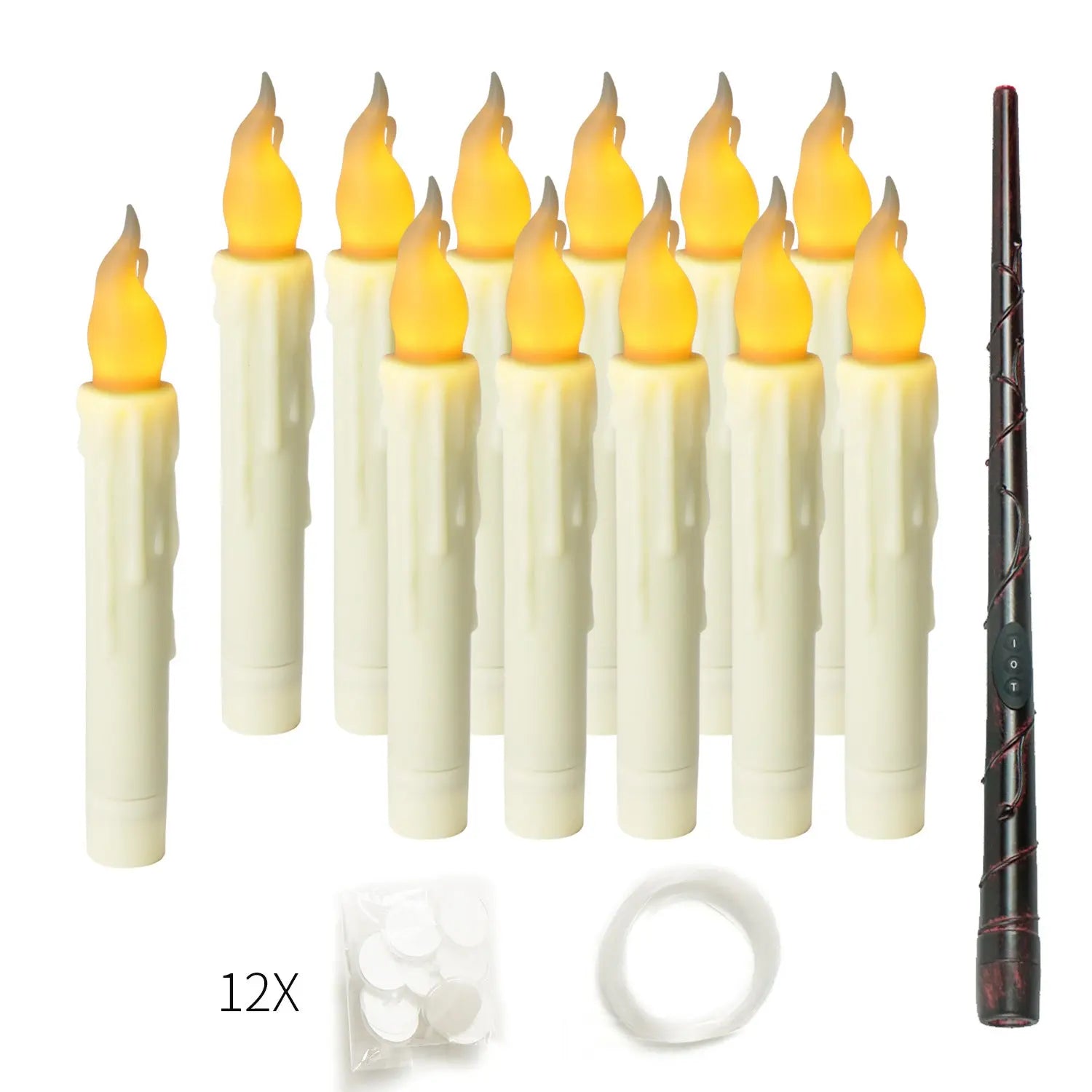 12-Pack LED Taper Candles, Remote, Hooks, & Line Wholesale Hub
