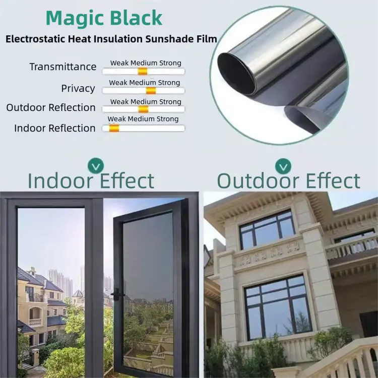 Premium 6-Layer Black Window Film for Home/Office – Reflective One-Way Privacy, 50cm x 2m One Roll, UPF 50+ UV Block,With Full Install Tools Wholesale Hub