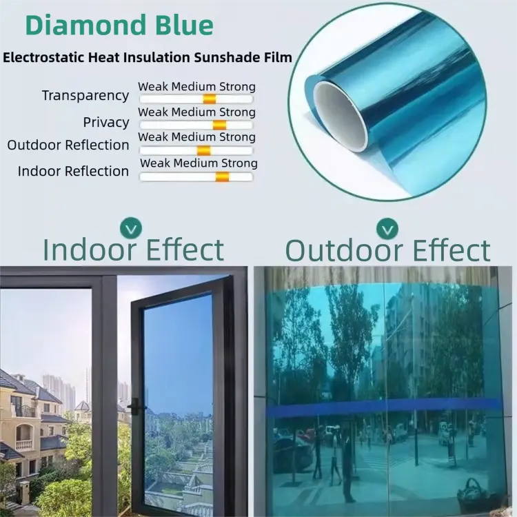 Premium 6-Layer Diamond Blue Window Film for Home/Office – Reflective One-Way Privacy, 50cm x 2m One Roll, UPF 50+ UV Block,With Full Install Tools Wholesale Hub
