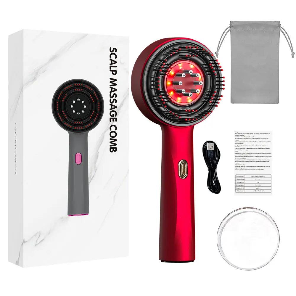 Red Luxury Red-Light Therapy Electric Scalp Massager Comb with Liquid Applicator - 3 Modes Vibration for Hair Growth & Relaxation Wholesale Hub