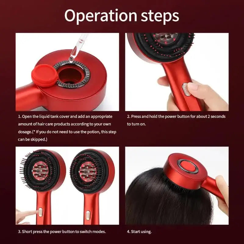 Red Luxury Red-Light Therapy Electric Scalp Massager Comb with Liquid Applicator - 3 Modes Vibration for Hair Growth & Relaxation Wholesale Hub