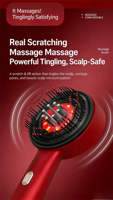 Red Luxury Red-Light Therapy Electric Scalp Massager Comb with Liquid Applicator - 3 Modes Vibration for Hair Growth & Relaxation Wholesale Hub