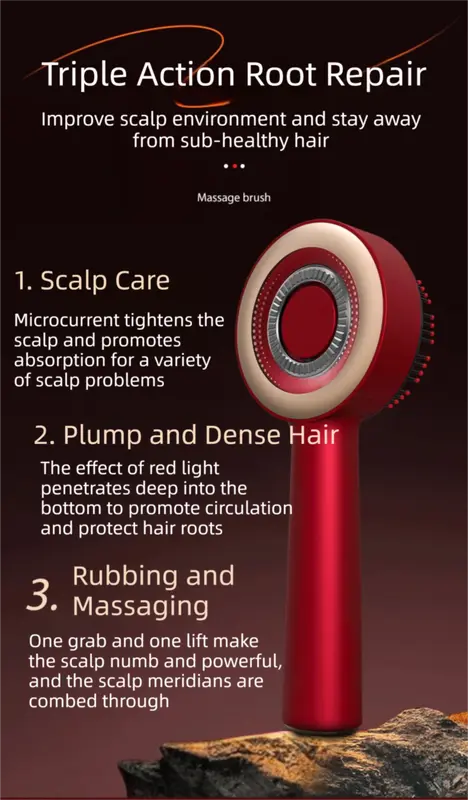 Red Luxury Red-Light Therapy Electric Scalp Massager Comb with Liquid Applicator - 3 Modes Vibration for Hair Growth & Relaxation Wholesale Hub