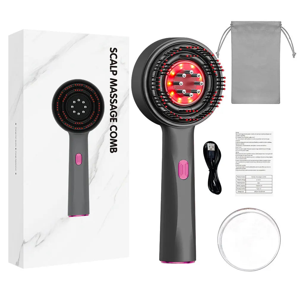 Dark Gray Luxury Red-Light Therapy Electric Scalp Massager Comb with Liquid Applicator - 3 Modes Vibration for Hair Growth & Relaxation Wholesale Hub