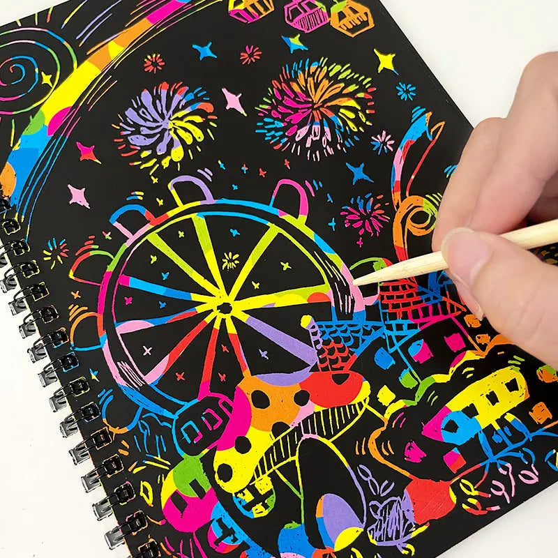 3-Pack DIY Rainbow Scratch Art Books Set - Neon Black Scratch Paper for Kids, Multi-Size (S, M, L) Creative Drawing & Fun Wholesale Hub