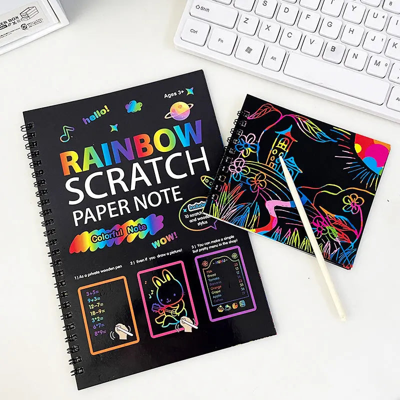 3-Pack DIY Rainbow Scratch Art Books Set - Neon Black Scratch Paper for Kids, Multi-Size (S, M, L) Creative Drawing & Fun Wholesale Hub