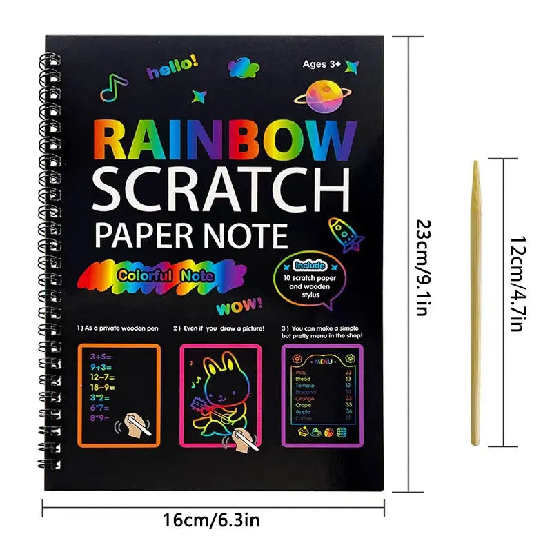 3-Pack DIY Rainbow Scratch Art Books Set - Neon Black Scratch Paper for Kids, Multi-Size (S, M, L) Creative Drawing & Fun Wholesale Hub