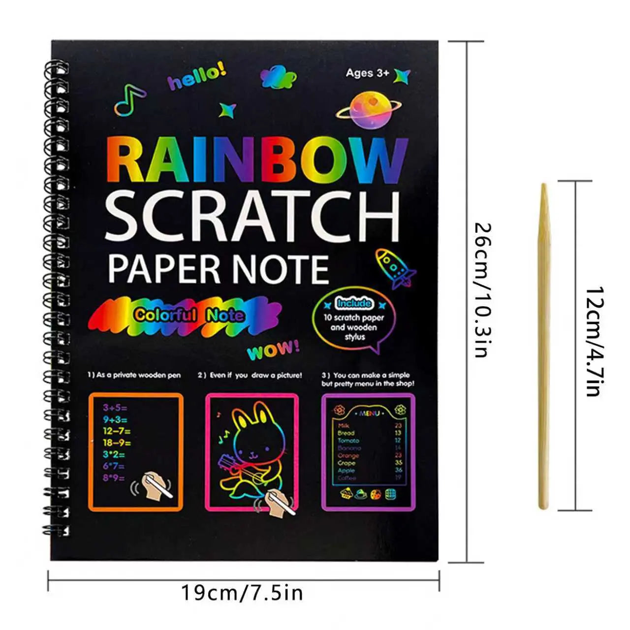 3-Pack DIY Rainbow Scratch Art Books Set - Neon Black Scratch Paper for Kids, Multi-Size (S, M, L) Creative Drawing & Fun Wholesale Hub