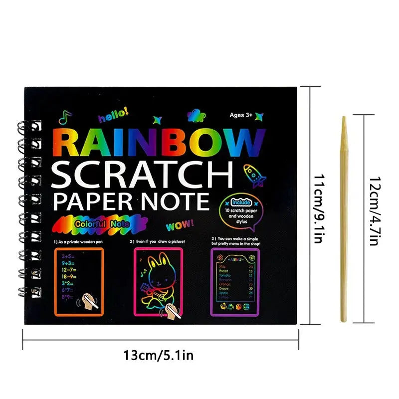 3-Pack DIY Rainbow Scratch Art Books Set - Neon Black Scratch Paper for Kids, Multi-Size (S, M, L) Creative Drawing & Fun Wholesale Hub