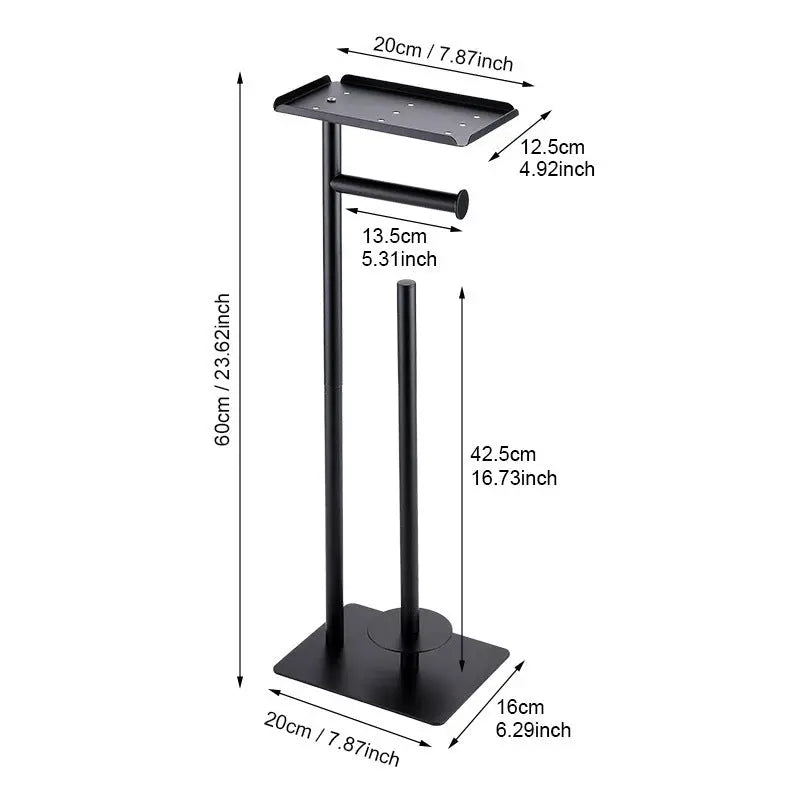 2-in-1 Freestanding Toilet Paper Holder - Thick Carbon Steel with Matte Black Finish, Storage Top and 2 * Paper Roll Holder Wholesale Hub