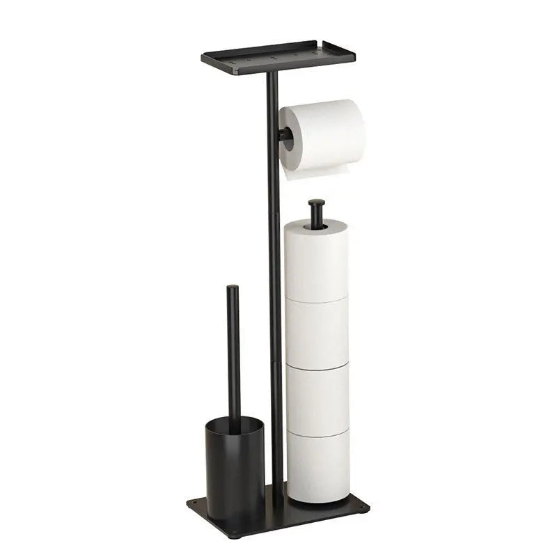 3-in-1 Freestanding Toilet Paper Holder - Thick Carbon Steel with Matte Black Finish, Storage Top, Paper Roll Holder, and Integrated Brush Holder Wholesale Hub