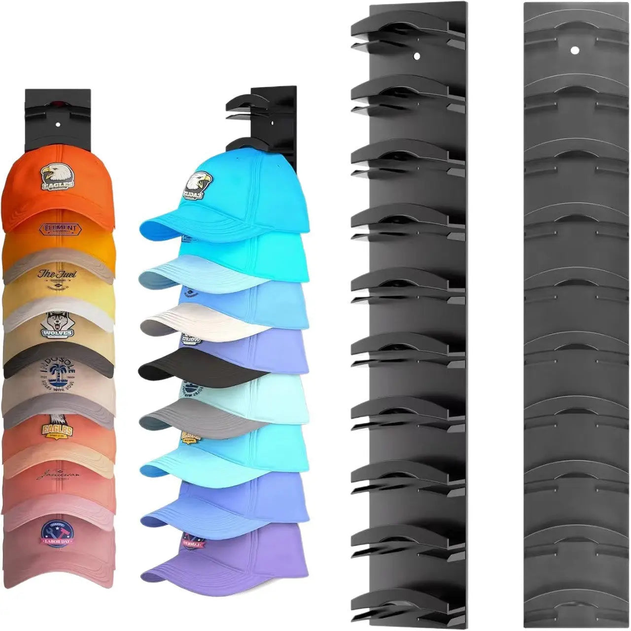 2-Pack 10-Tier Black Wall-Mounted Hat Rack with Installation Accessories - Space-Saving Plastic Baseball Cap and Other Hat Organizers Wholesale Hub