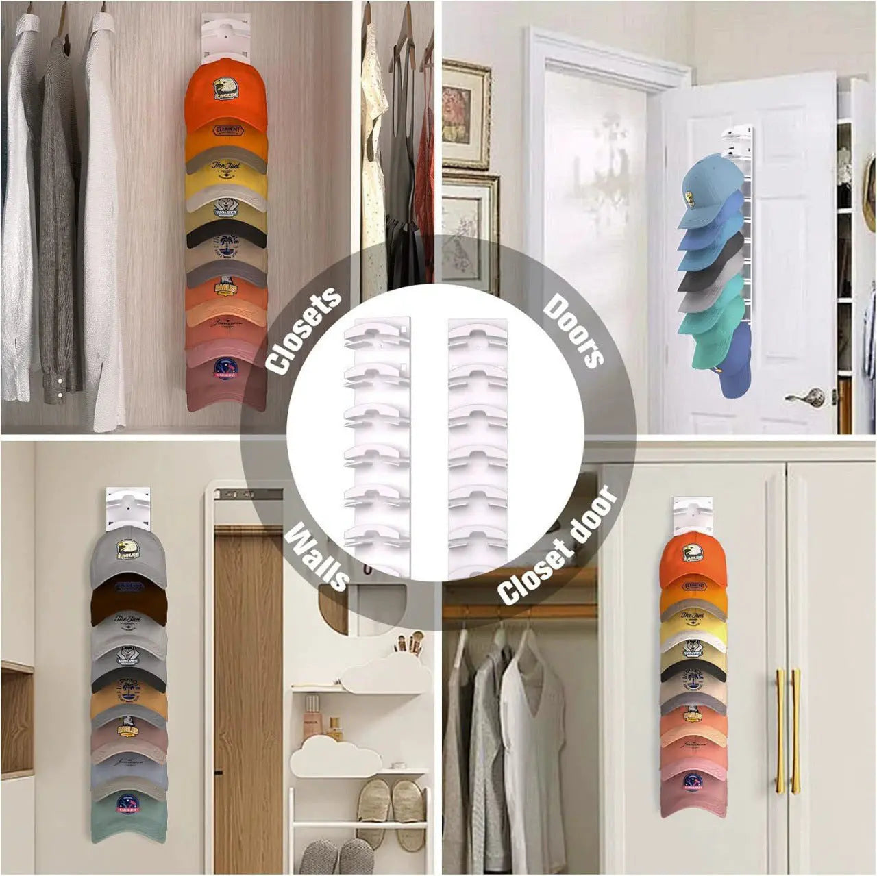 2-Pack 10-Tier Black Wall-Mounted Hat Rack with Installation Accessories - Space-Saving Plastic Baseball Cap and Other Hat Organizers Wholesale Hub
