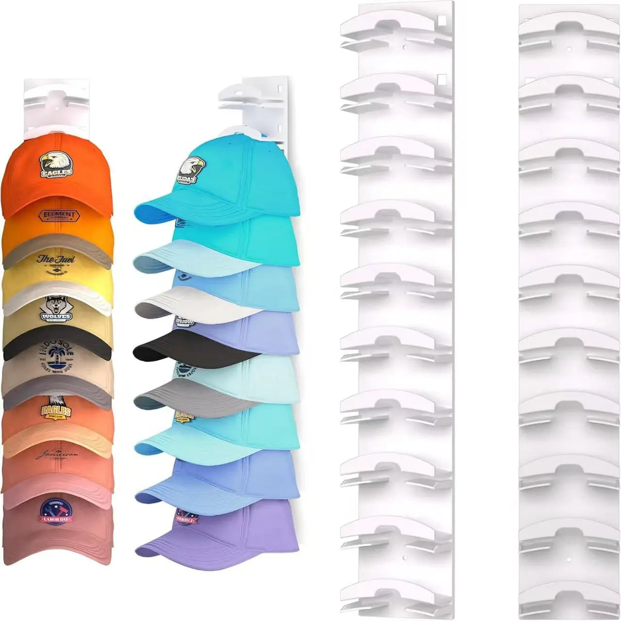 2-Pack 10-Tier White Wall-Mounted Hat Rack with Installation Accessories - Space-Saving Plastic Baseball Cap and Other Hat Organizers Wholesale Hub