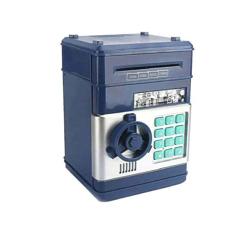 2-Piece Dark Blue Smart ATM Piggy Banks - Kids Electronic Money Safe with Password Lock & Auto-Roll in/out Feature Wholesale Hub