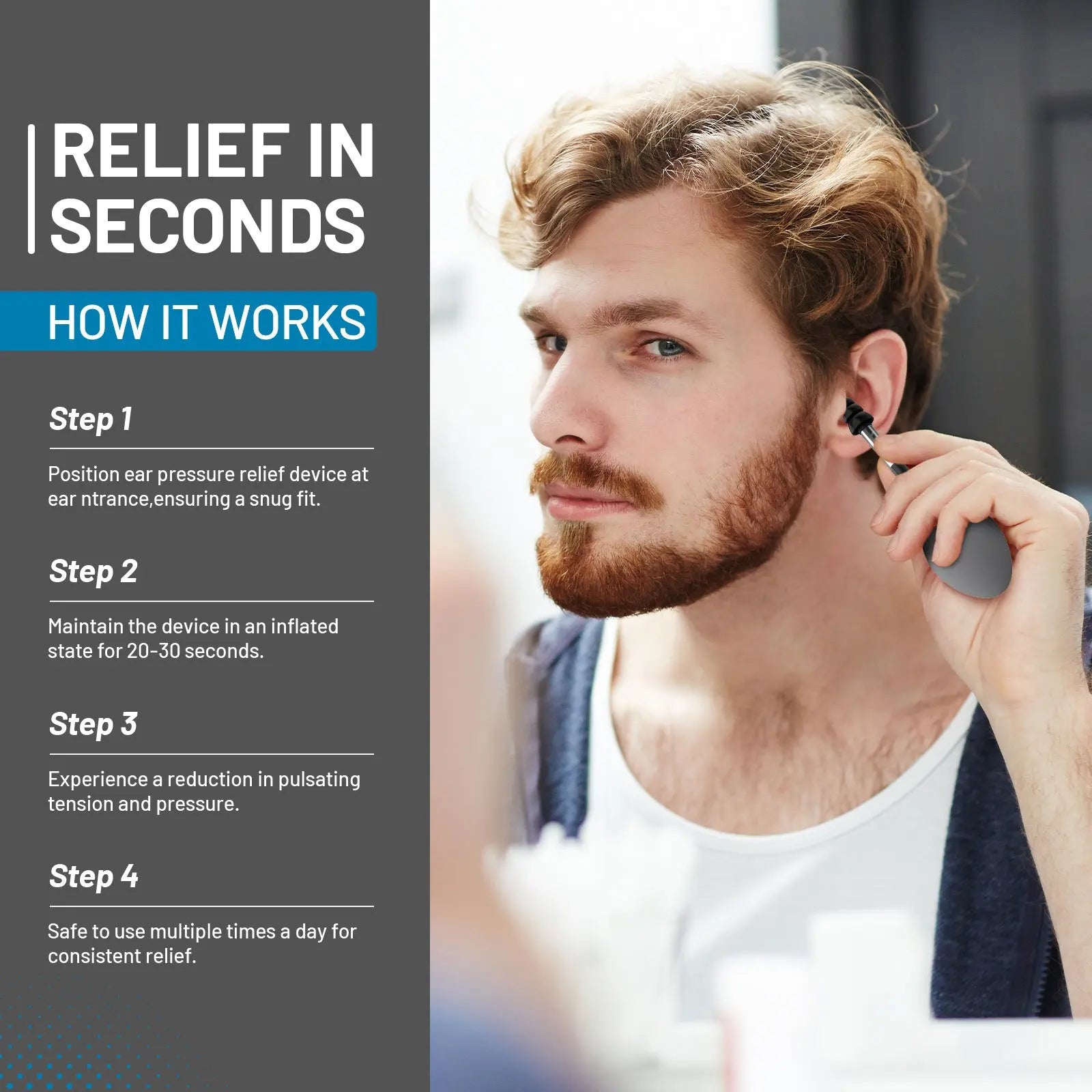 Grey Portable Manual Ear Massager - Natural Relief and Decompression Tool, Inner Ear Pressure Stimulator Device Wholesale Hub