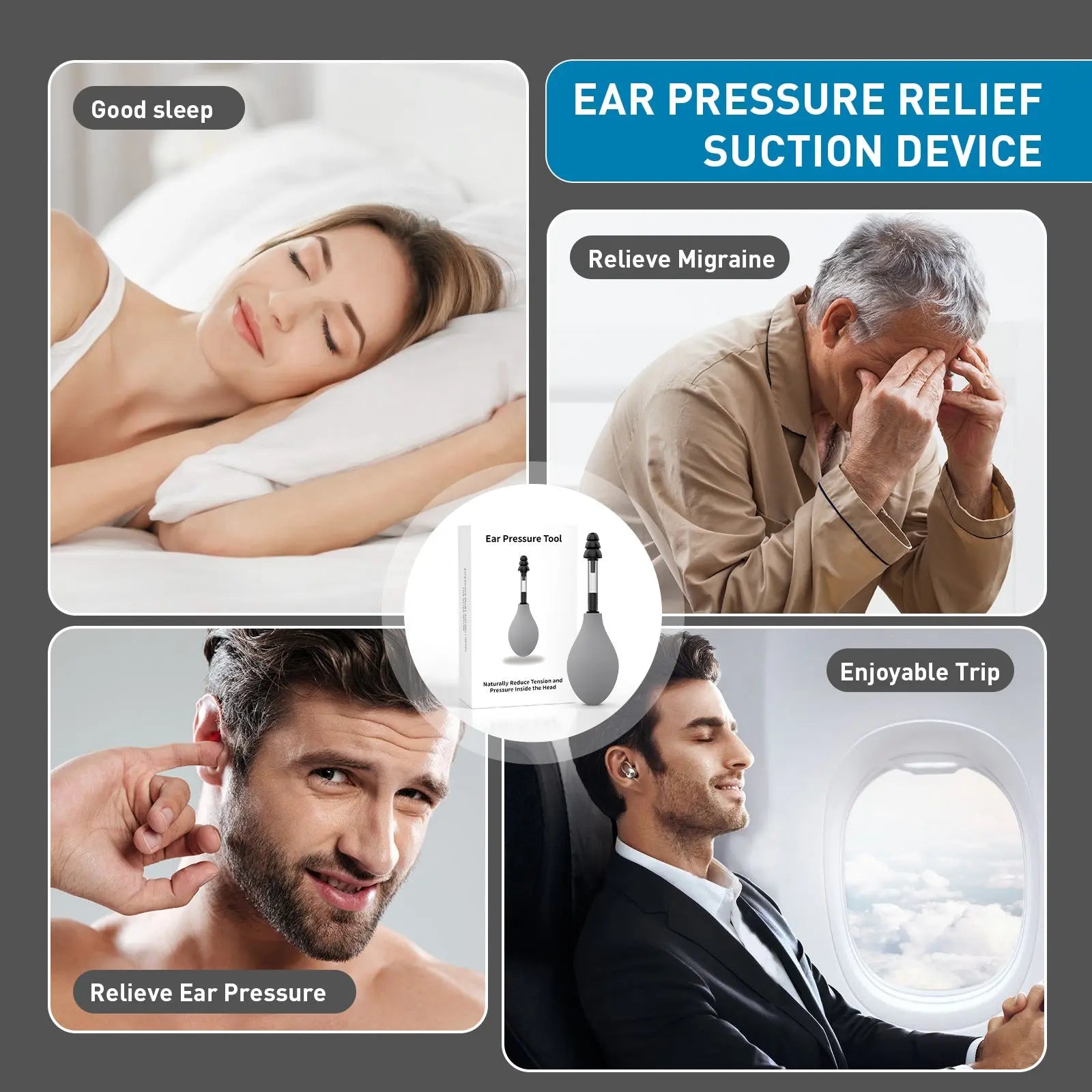 Black Portable Manual Ear Massager - Natural Relief and Decompression Tool, Inner Ear Pressure Stimulator Device Wholesale Hub