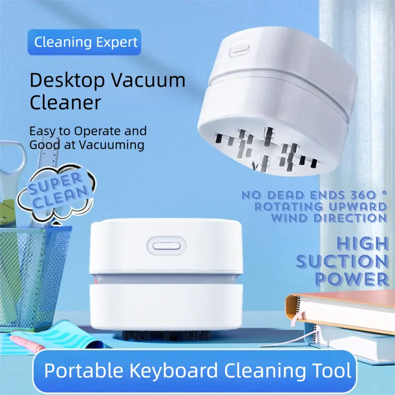 White Portable Handheld Cordless Mini Desktop Vacuum Cleaner - Powerful 10KPA Suction, Efficient Dust & Debris Collection for Home, Office, and Student Use Wholesale Hub