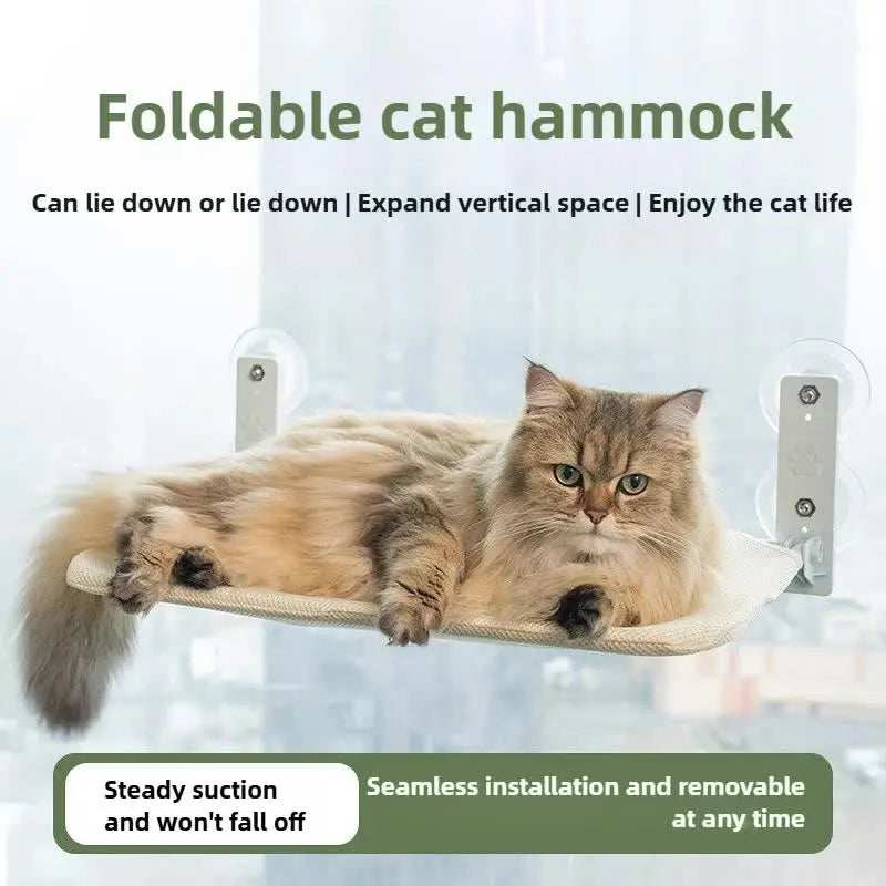Foldable Window Beige Breathable Mesh Cat Perch(52 x 30 cm) - Cat Hammock with 85mm Strong Dual Suction Cups for Indoor Cats Wholesale Hub