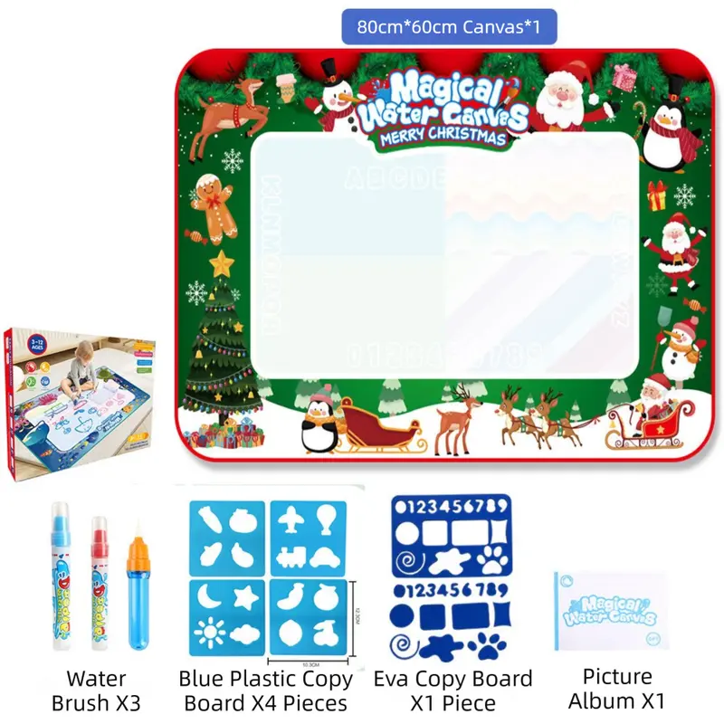 80x60CM Christmas Style Magic Water Doodle Mat Toy | Reusable Aqua Painting Set with 9 Accessories, Mess-Free Water Painting Learning Blanket Wholesale Hub