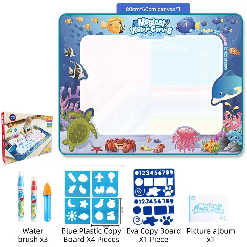 80x60CM Ocean World Water Doodle Mat - Educational Aqua Drawing Blanket, Marine Life Style Deluxe 10-Piece Set Wholesale Hub