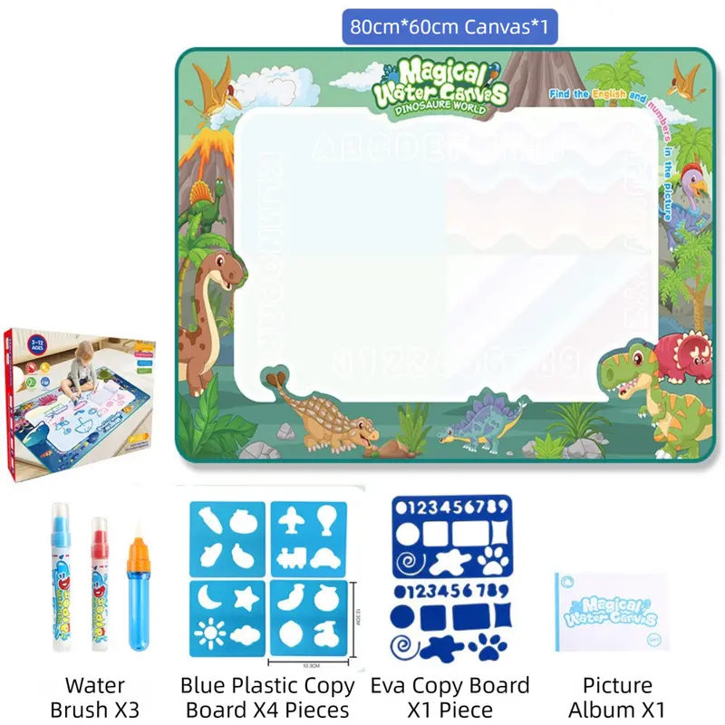 80x60CM Dinosaur World Water Doodle Mat - Mess-Free Prehistoric Educational Aqua Toy, Deluxe 10-Piece Set Wholesale Hub