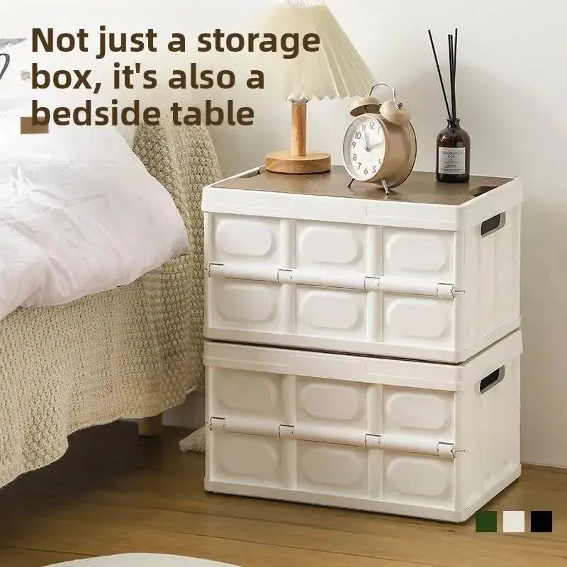 White Collapsible Small Standard Storage Box with Wooden Table Top(39x27x21CM) - Car Trunk Organiser for Australian Camping & Home Use Wholesale Hub