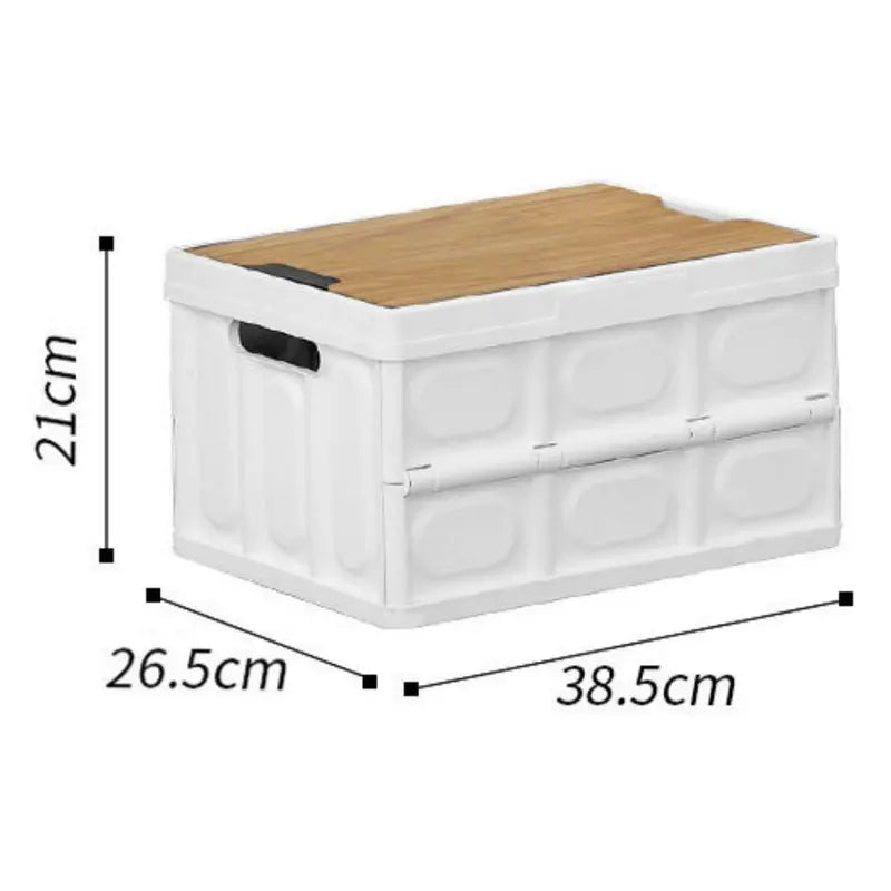 White Collapsible Small Standard Storage Box with Wooden Table Top(39x27x21CM) - Car Trunk Organiser for Australian Camping & Home Use Wholesale Hub