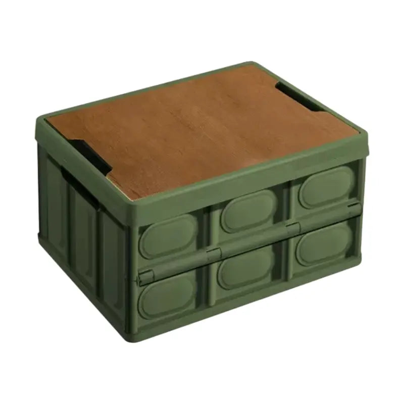 Green Collapsible Medium Standard Storage Box with Wooden Table Top(42x28x23CM) - Car Trunk Organiser for Australian Camping & Home Use Wholesale Hub