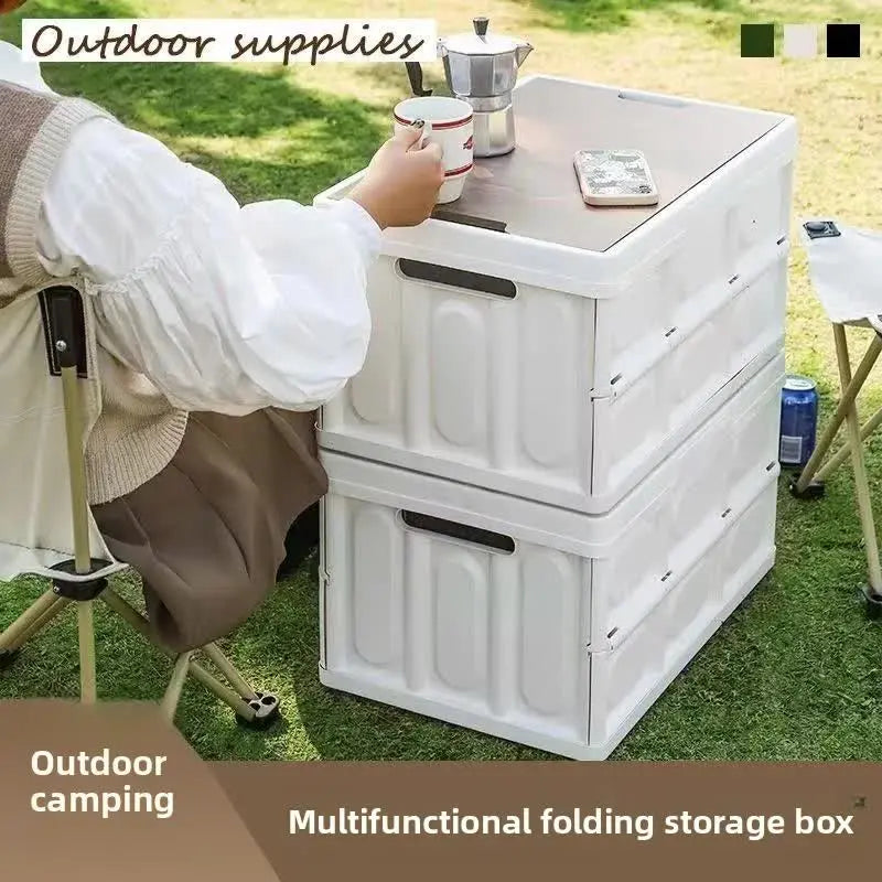Green Collapsible Medium Standard Storage Box with Wooden Table Top(42x28x23CM) - Car Trunk Organiser for Australian Camping & Home Use Wholesale Hub