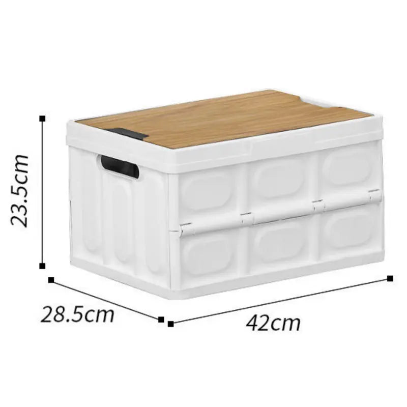 Green Collapsible Medium Standard Storage Box with Wooden Table Top(42x28x23CM) - Car Trunk Organiser for Australian Camping & Home Use Wholesale Hub