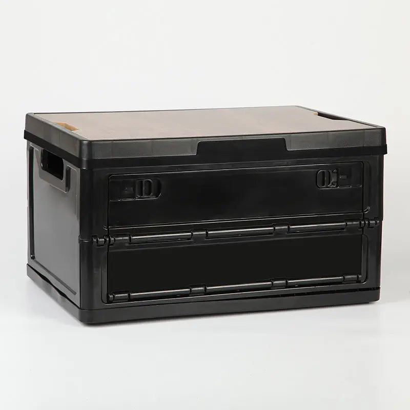 Black Collapsible Medium Side-Open Storage Box with Wooden Table Top(42x28x23CM) - Car Trunk Organiser for Australian Camping & Home Use Wholesale Hub