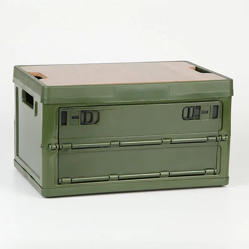 Green Collapsible Medium Side-Open Storage Box with Wooden Table Top(42x28x23CM) - Car Trunk Organiser for Australian Camping & Home Use Wholesale Hub
