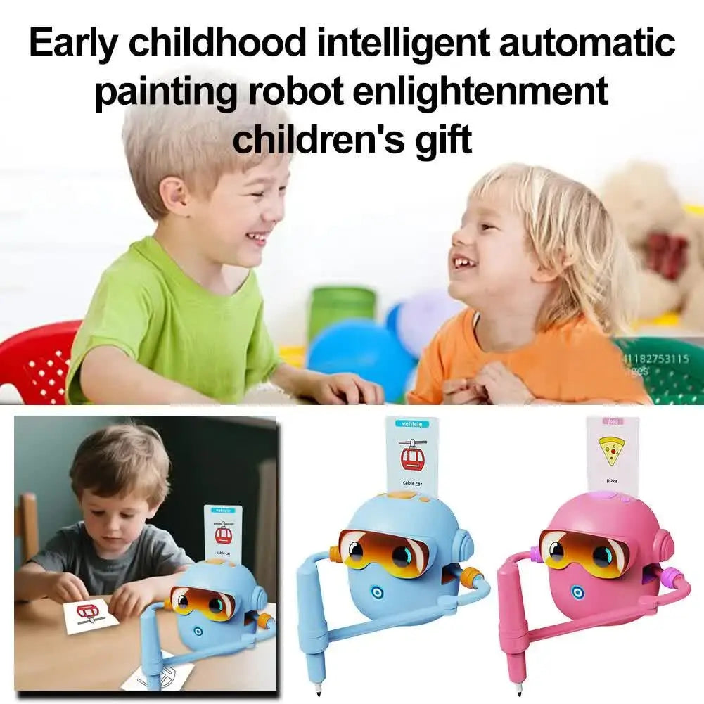 Blue smart Drawing & Learning Robot Toy with 100 Cards - Drawing & Vocabulary Educational Companion for Kids, Quick Card-Insert Recognition Wholesale Hub