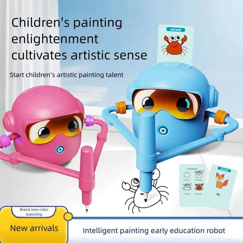 Pink smart Drawing & Learning Robot Toy with 100 Cards - Drawing & Vocabulary Educational Companion for Kids, Quick Card-Insert Recognition Wholesale Hub