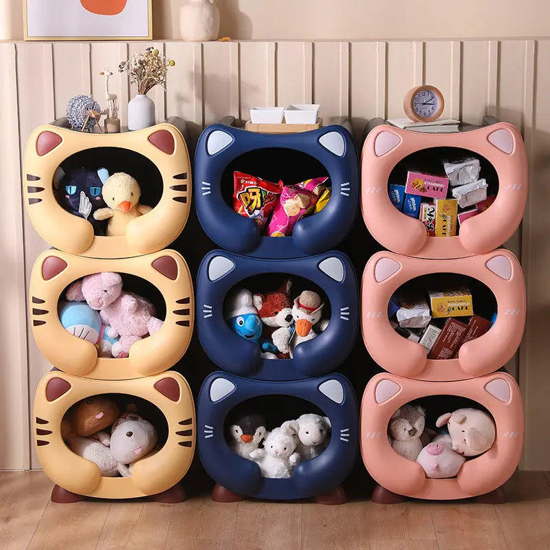 Pink Cute Cat-Themed Stackable Storage Bin - Multi-purpose Pet Bed & Toy Organizer Wholesale Hub