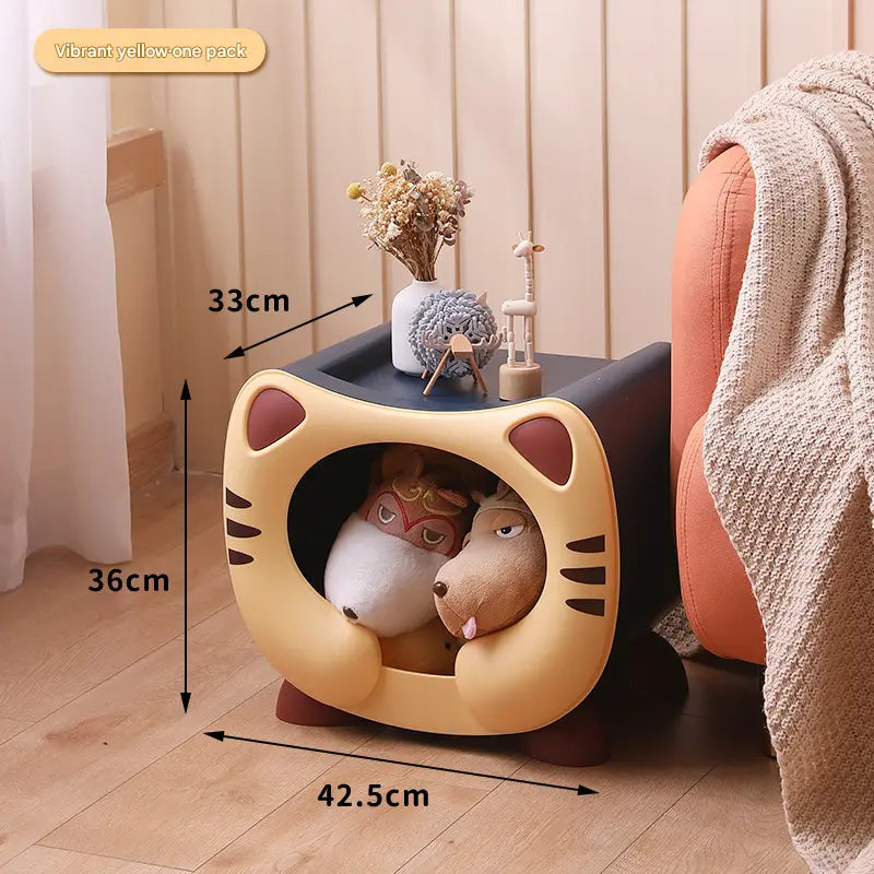 Yellow Cute Cat-Themed Stackable Storage Bin - Multi-purpose Pet Bed & Toy Organizer Wholesale Hub