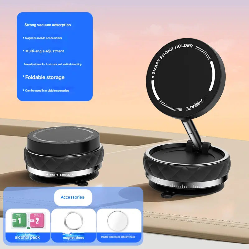 Black Foldable Magnetic Phone Holder with Vacuum Suction - Multi-Angle Adjustable Zinc Alloy Desktop Phone Stand - Portable & Stable for Desk, Car & Multi-Scenario Use Wholesale Hub