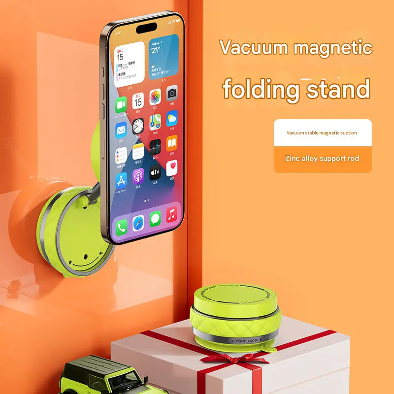Black Foldable Magnetic Phone Holder with Vacuum Suction - Multi-Angle Adjustable Zinc Alloy Desktop Phone Stand - Portable & Stable for Desk, Car & Multi-Scenario Use Wholesale Hub