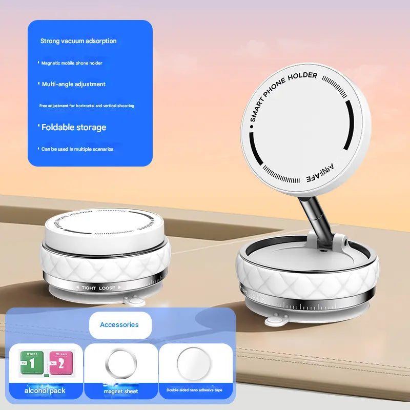 White Foldable Magnetic Phone Holder with Vacuum Suction - Multi-Angle Adjustable Zinc Alloy Desktop Phone Stand - Portable & Stable for Desk, Car & Multi-Scenario Use Wholesale Hub